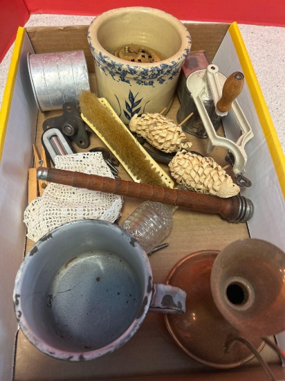 assorted porcelain, ceramic, copper collectibles