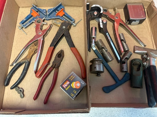 hole puncher, pliers, and other vintage tools