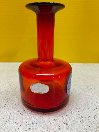 Vintage rainbow Amberina hand blown vase