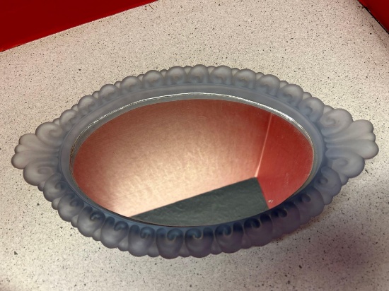 Blue frosted glass art nouveau dresser tray
