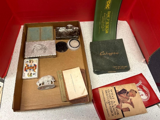 Metal golfer vintage playing cards, calypso game, etc.