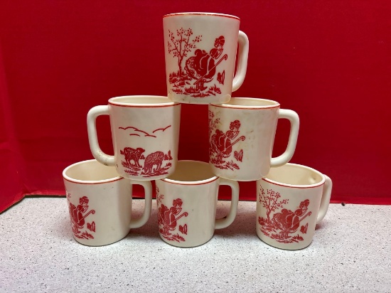 Six vintage Little Bo Peep childrens mugs