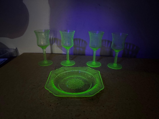 Eight pieces of uranium glass