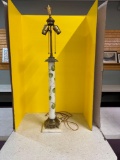 Porcelain and brass lamp with marble base very tall
