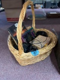 Large basket, full of books, etc.