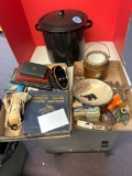 graniteware stock pot and two flats of Misc