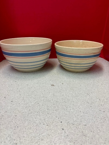 Pair of banded pottery bowls, possibly McCoy