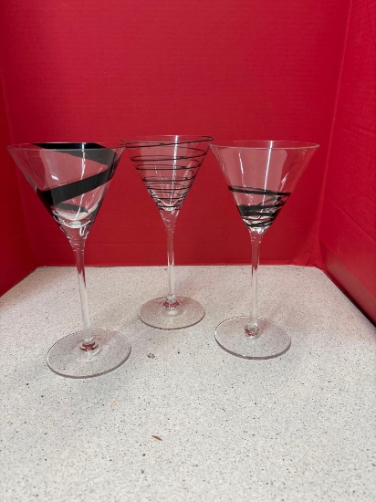 Three 11 inch tall martini glasses
