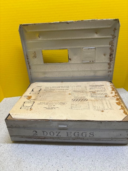 antique egg mailing tin