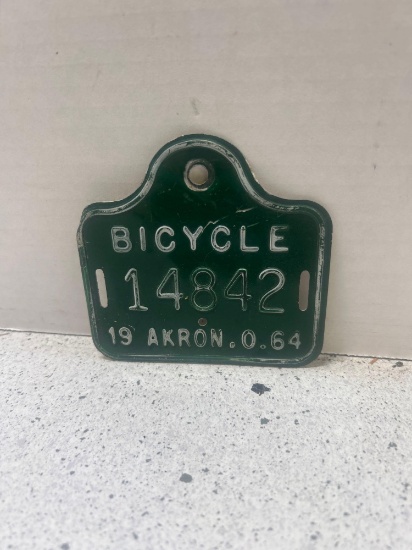 1964 Akron, Ohio bicycle license plate