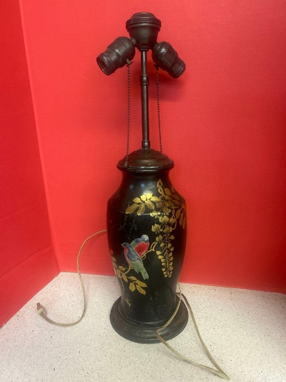 vintage metal table lamp 2 LITE birds and gold leaves