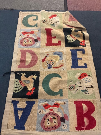 Antique hooked childs rug with animal great primitive 3 x 5