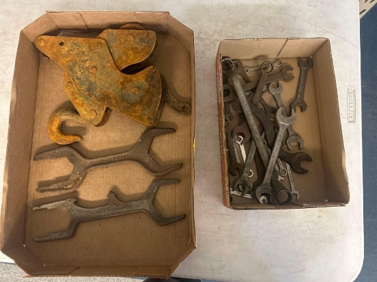 antique metal and cast iron wrenches and tools
