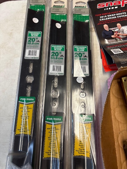 New mower blades, pneumatic tires, hex wrenches, gauges