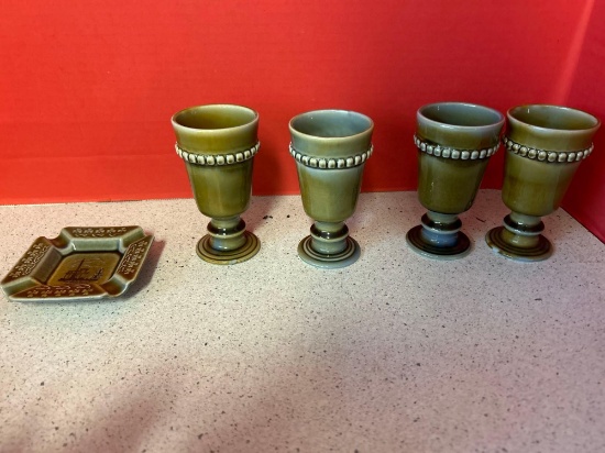Wade Irish porcelain goblets and ashtray