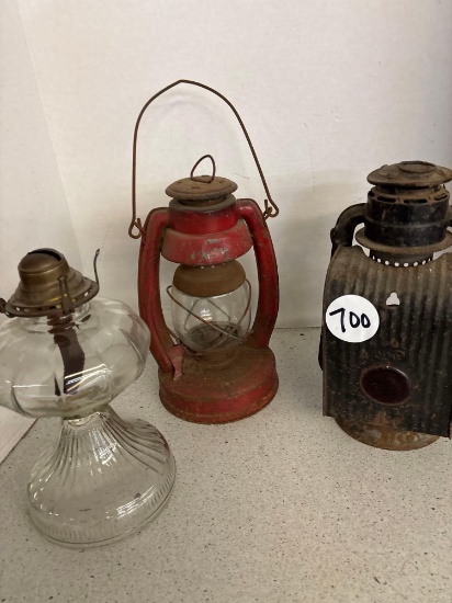 Railroad lanterns, oil, lamp base