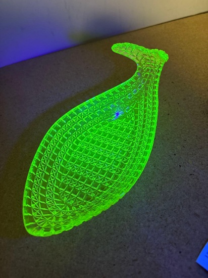 Rare EAPG Uranium glass, fish shape, candy dish