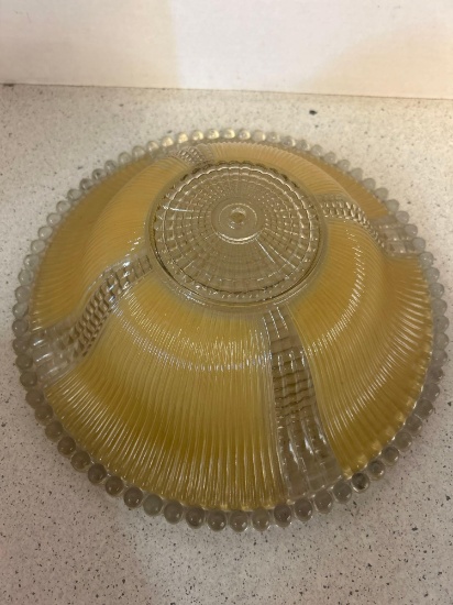 vintage art deco glass ceiling light shade, candlewick edge gold rays