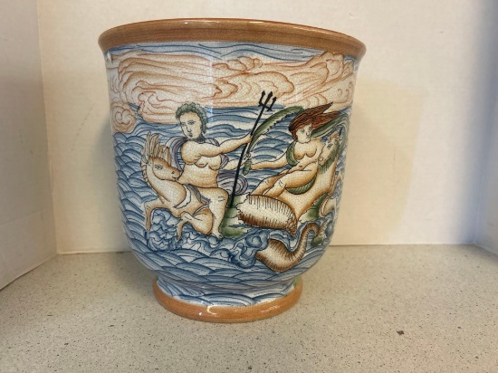 pottery pot with seahorses looks Italian