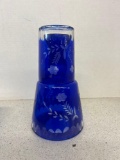 vintage cobalt blue Cut two clear tumble up bedside decanter