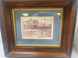 antique framed photograph house buggies in front of plumbing and livery stores