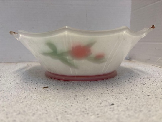 White case glass bowl with hand painted roses