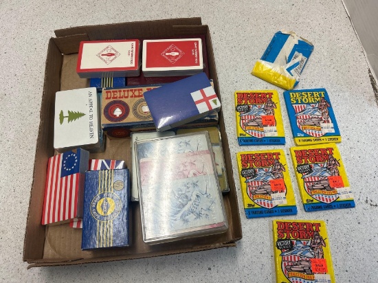 five sealed Desert Storm cards, and playing card sets