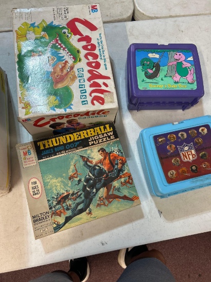 vintage lunchbox, thunderball puzzle, crocodile dentist game