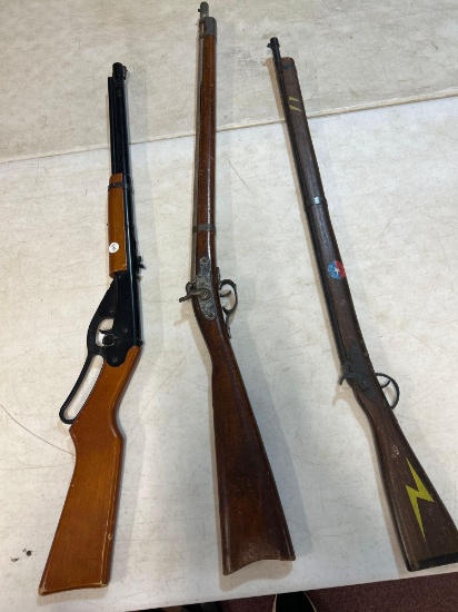 Daisy BB gun and wooden toy rifles