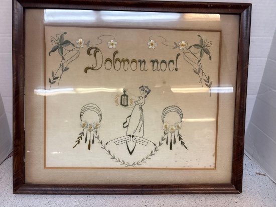 CZECH framed embroidery good night