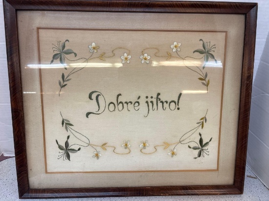 CZECH Embroidery framed good morning 18 1/2 x 15
