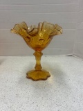 vintage Fenton amber glass ruffled compote