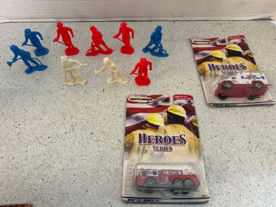 vintage 1980s fireman and two matchbox vehicles