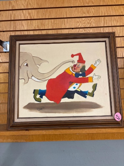 Signed oil on canvas clown artwork