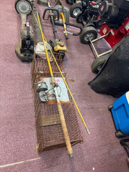 Pair of fishing rods, and a metal trap