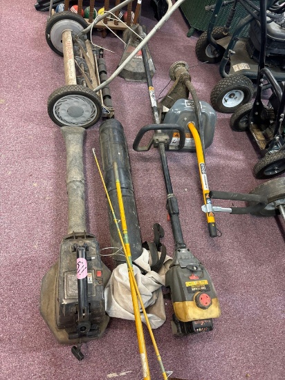 Ryobi and craftsman weedeaters and two craftsman blowers