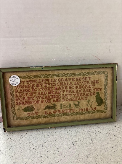 Antique cross stitch panel with rabbits 1937