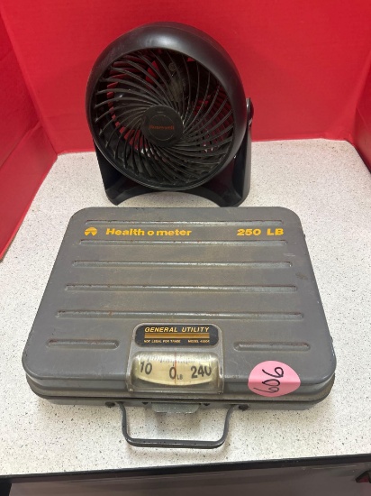General utility 250 pound scale and Honeywell fan