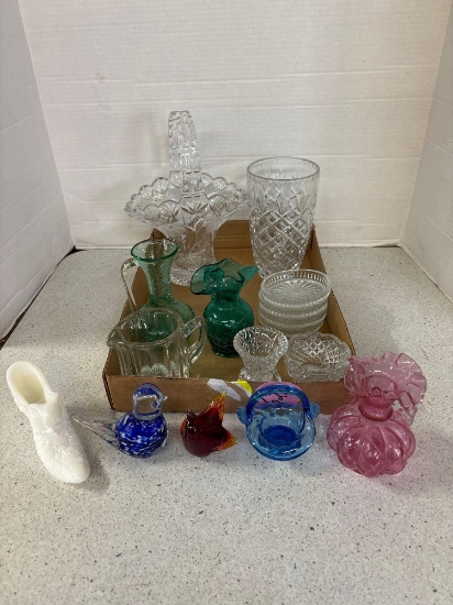 Nice glass lot, crackle, glass, Fenton, etc.