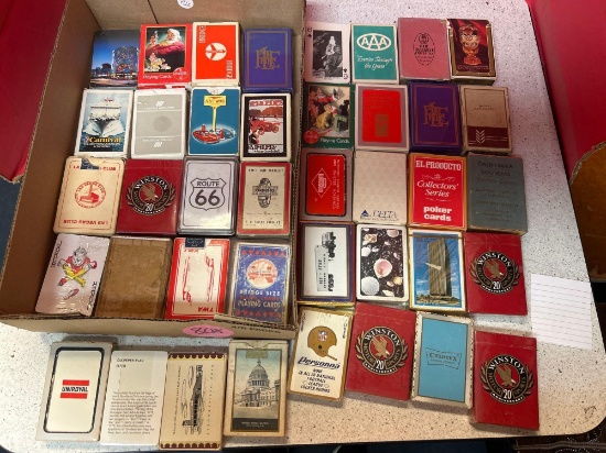 38 pieces approx. vintage playing cards, airlines, Coca-Cola, B + O, Uniroyal advertising, Winston