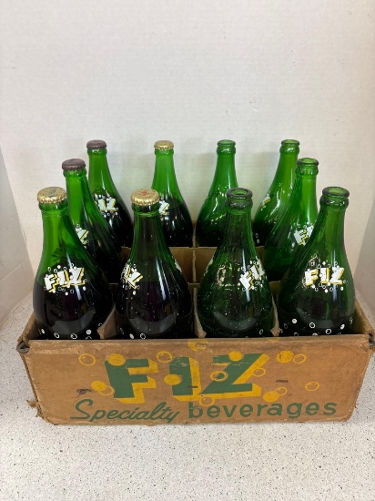 10 FIZ Soda pop bottles in cardboard case