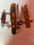 souvenir 1950s Bowie knives with compasses in handle and sheaths
