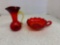 Amberina, crackle glass vase, and handled bowl
