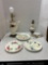 Two blue Ridge pottery lamps and three plates