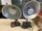 two metal lamps