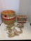 Vintage sewing basket, purse, macrame, plant hangers