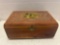 vintage wooden engraved dresser box with vintage glasses