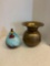 Art glass, rooster, chicken, and Union Pacific brass spittoon