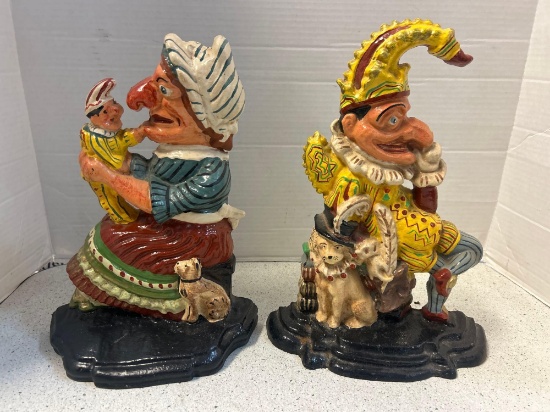 punch and Judy cast iron door stops pair