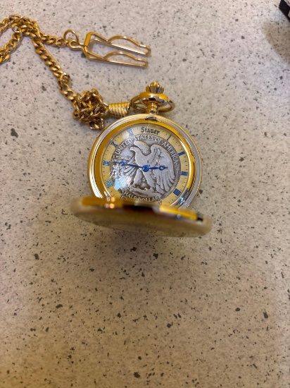 STAUER pocket watch with silver half dollar